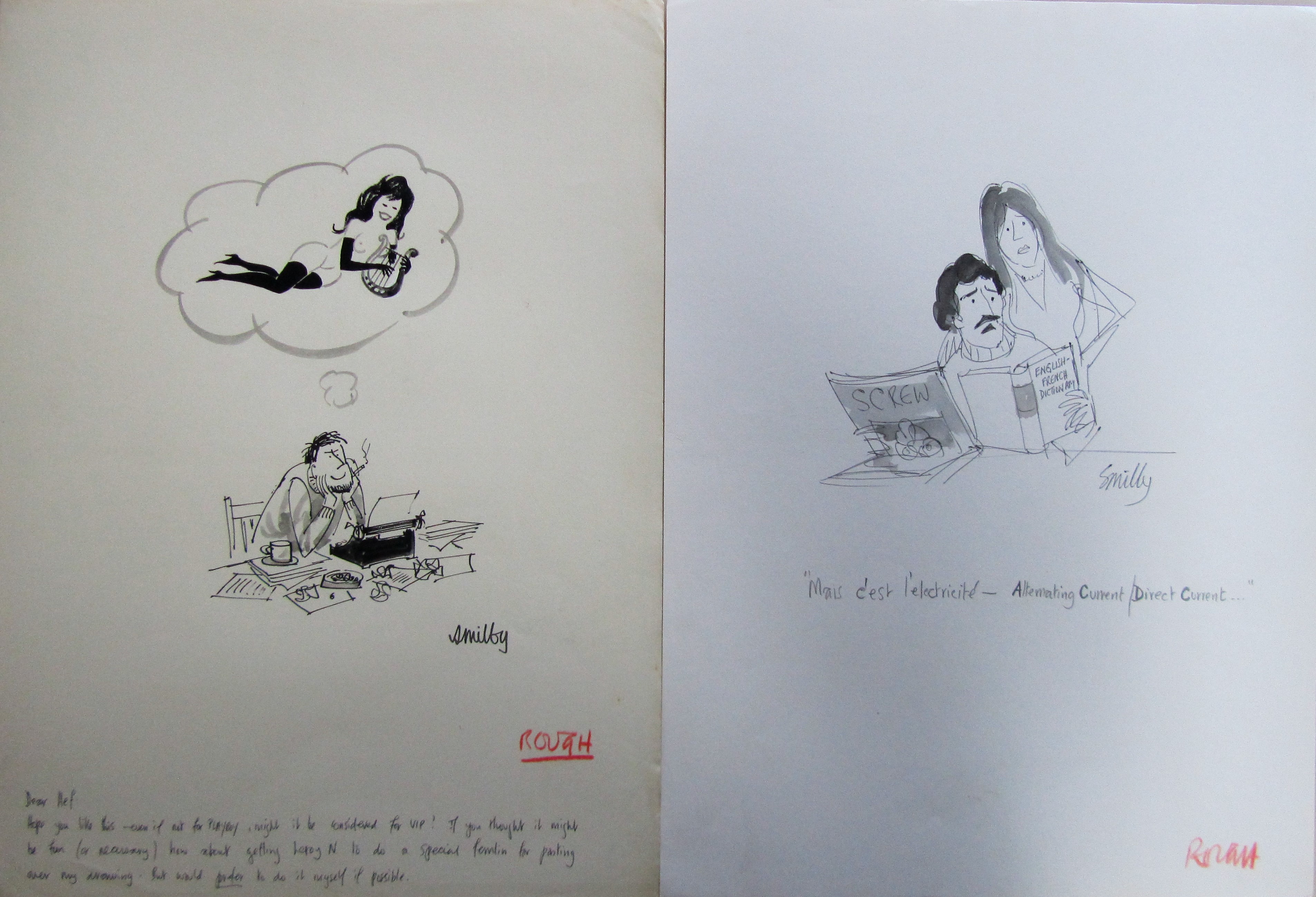 Smilby, Francis Wilford-Smith a collection ink & pen 'Romance, Dating' themed artists rough drawings - Image 3 of 6