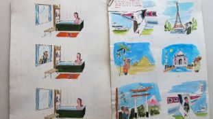 Smilby, Francis Wilford-Smith 36 original coloured themed series artists rough sketches for Playboy