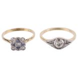Two delicate Art Deco diamond set rings(2)