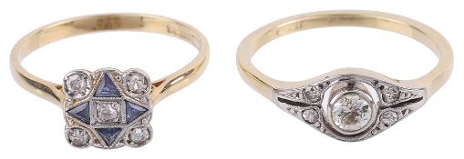 Two delicate Art Deco diamond set rings(2)