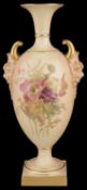 A Royal Worcester blush ivory twin handled pedestal vase, circa 1908
