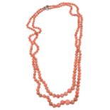 A two row graduated coral necklace