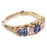 A late 19th c. sapphire and diamond set five stone ring