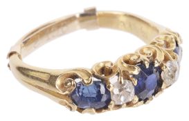 A late 19th c. sapphire and diamond set five stone ring