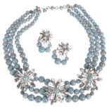 1958 Christian Dior designer turquoise glass bead festoon necklace