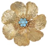 An attractive Continental turquoise set flower brooch, circa 1960
