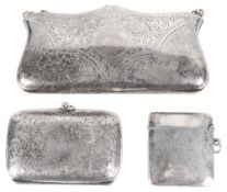 A silver cigarette case, vesta case and an EPNS evening purse(3)