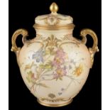 A Royal Worcester blush ivory jar and cover, circa 1890