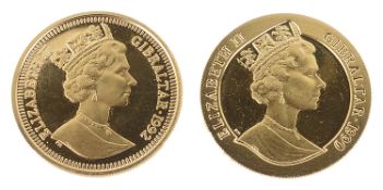 Two gold Gibraltar commemorative coins(2)