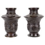 A pair of Japanese bronze vases, Meji period vases(2)