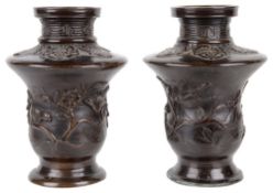A pair of Japanese bronze vases, Meji period vases(2)