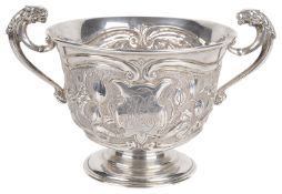 A Vict. silver twin handled pedestal bowl, hallmarked London 1897