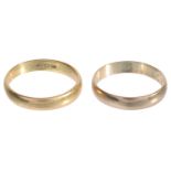 A 22ct gold wedding band together with 9ct gold wedding band (2)