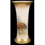 A Royal Worcester trumpet vase hand painted by John Stinton