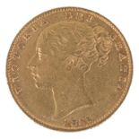 A Queen Victoria 1857 gold full sovereign, overstrike