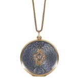 An attractive Edwardian enamel and diamond circular hinged locket