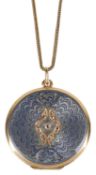 An attractive Edwardian enamel and diamond circular hinged locket