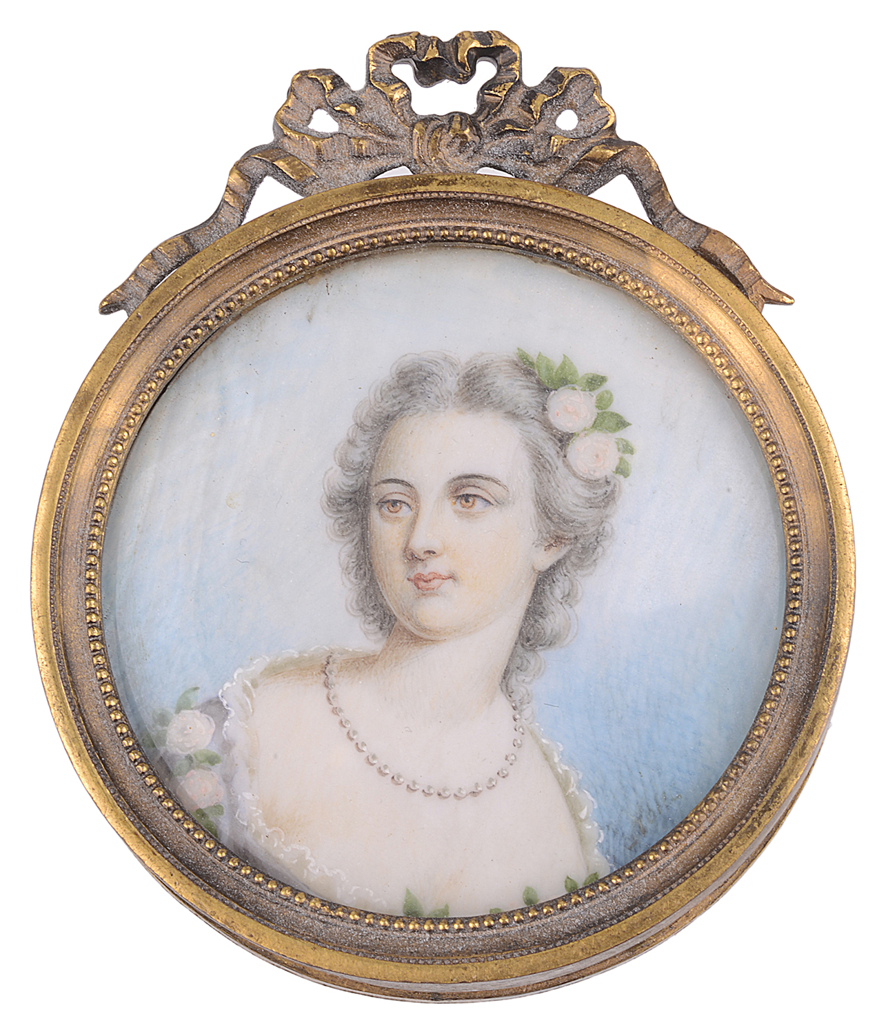 A 19th c. ivory portrait miniature of a young girl