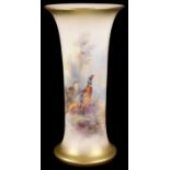 A Royal Worcester trumpet vase hand painted by James Stinton