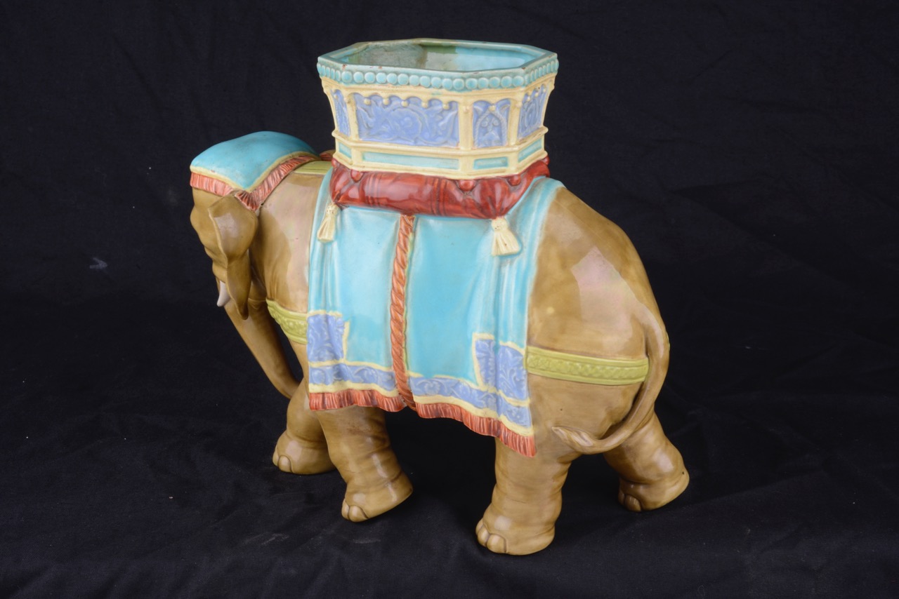 Another similar Royal Worcester majolica glazed elephant - Image 2 of 5