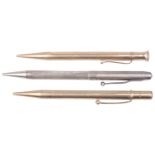 A 9ct gold cased pencil, a silver cased pencil; other(3)