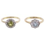 Two delicate Edwardian diamond and gem set daisy cluster rings(2)