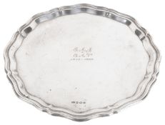 A George VI silver tray, hallmarked Sheffield 1937