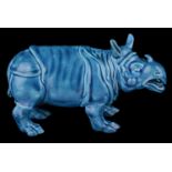 A Royal Worcester turquoise majolica model of a Rhinoceros, c1880