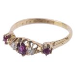 An early 20th c. ruby and diamond set fancy ring,