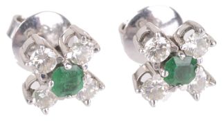 A pair of Continental emerald and diamond set earrings