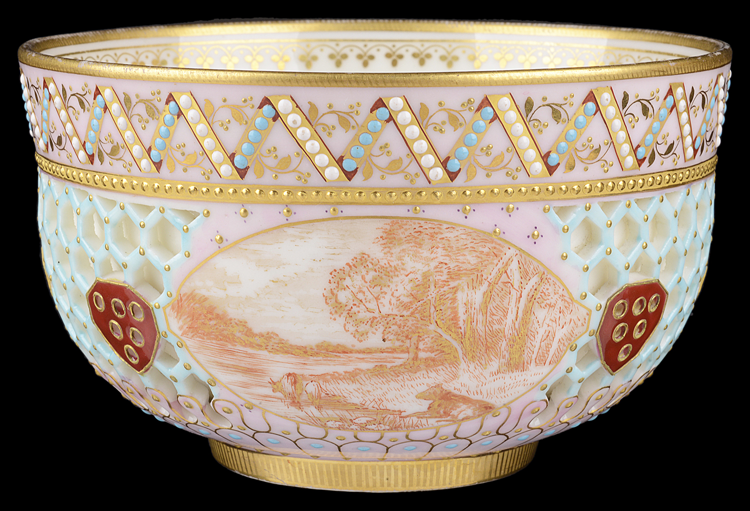 A Royal Worcester cabinet reticulated bowl attributed to George Owen