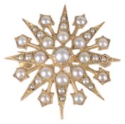 A Vict. half pearl set star pendant brooch