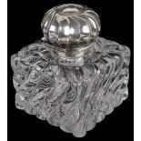 A Vict. silver and glass desk inkwell, hallmarked Birmingham 1891