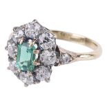 An attractive early Vict. emerald and diamond set cluster ring