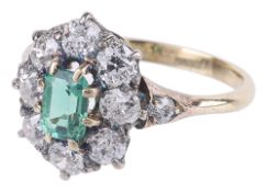 An attractive early Vict. emerald and diamond set cluster ring