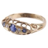 A Vict. sapphire and diamond set gypsy ring