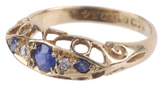 A Vict. sapphire and diamond set gypsy ring