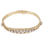 A Continental 18ct gold and diamond set articulated bracelet