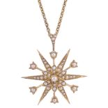 A delicate Vict. gold and seed pearl set star pendant / hair piece