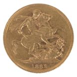 A Queen Victoria 1882 gold full sovereign, Melbourne Mint