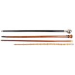 A Malacca walking cane with 15ct gold top(4)