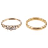 A diamond set gypsy ring together with a 22ct gold wedding band(2)