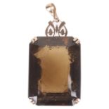 A very large Continental rectangular cut smoky quartz pendant