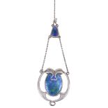 A Charles Horner Art Nouveau silver and enamel pendant necklace