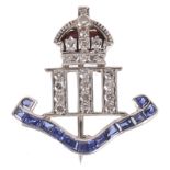 A '3rd Indian Cavalry' sapphire ruby and diamond set sweetheart brooch