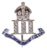 A '3rd Indian Cavalry' sapphire ruby and diamond set sweetheart brooch