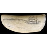 A 19th c. scrimshawed-decorated whale's tooth