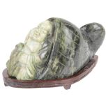 A contemporary Chinese mottled spinach jade carving of Buddha