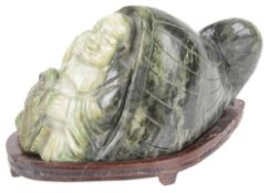 A contemporary Chinese mottled spinach jade carving of Buddha