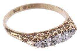 An 18ct gold mounted five stone diamond set ring